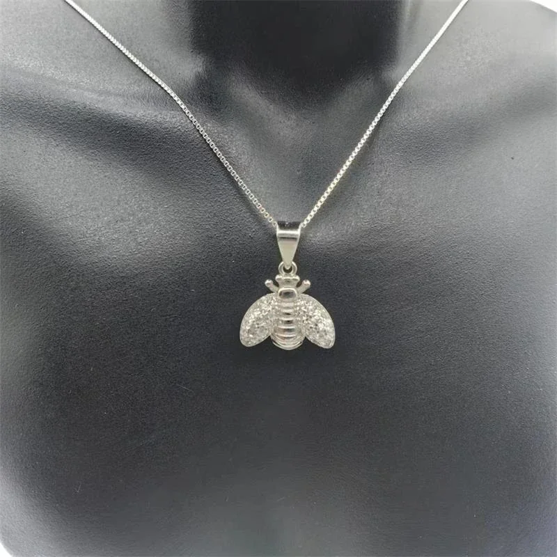 Whimsical 925 sterling silver Pavé Winged Bee Pendant Necklace