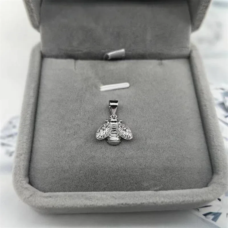 Whimsical 925 sterling silver Pavé Winged Bee Pendant Necklace - Silver - Only