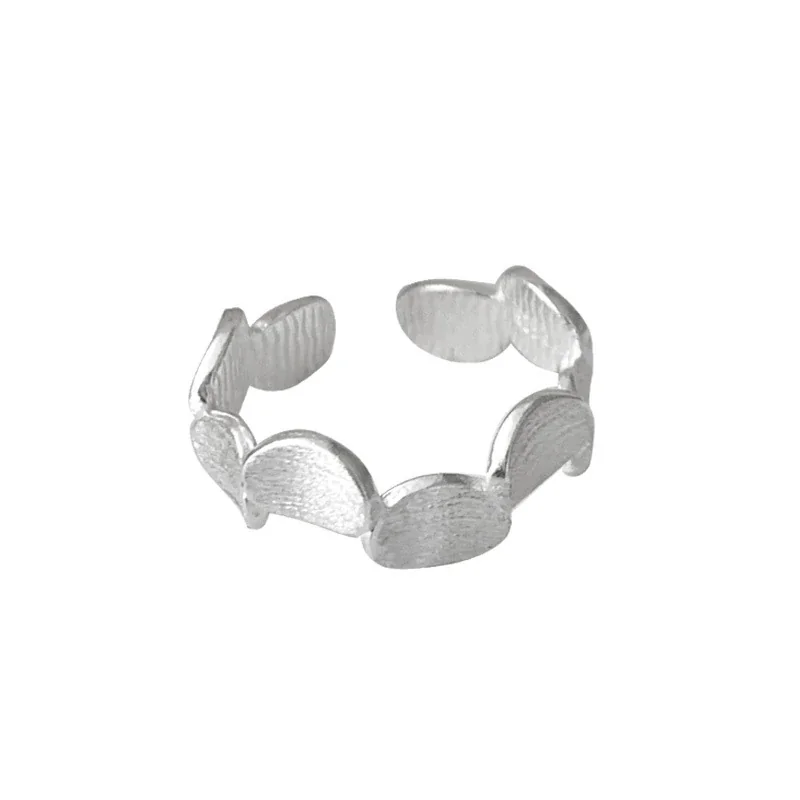 Brushed 925 Sterling Silver Linked Oval Disc Open Ring