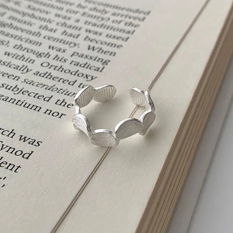 Brushed 925 Sterling Silver Linked Oval Disc Open Ring