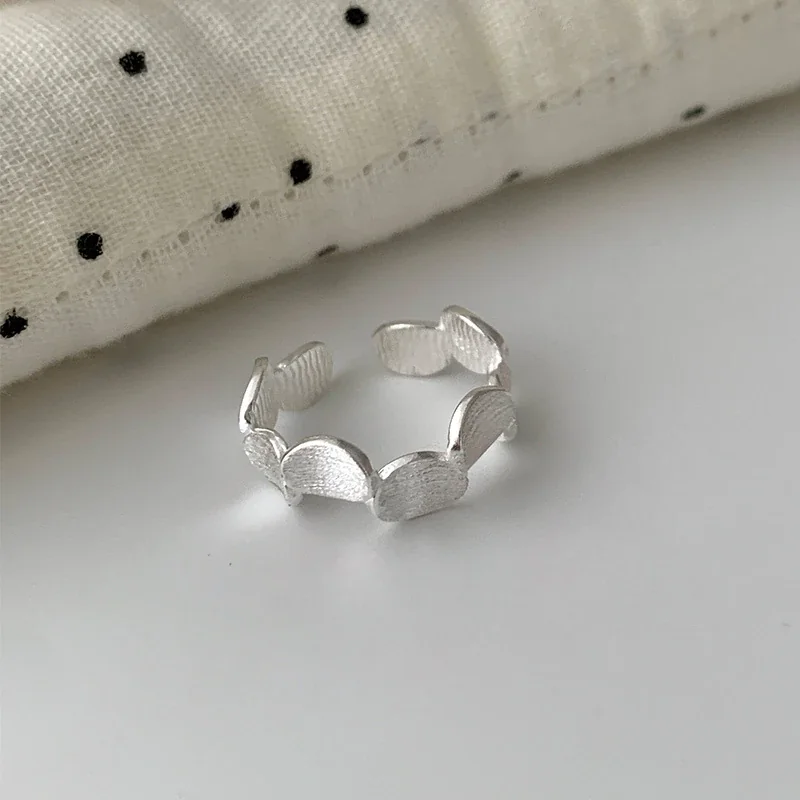 Brushed 925 Sterling Silver Linked Oval Disc Open Ring