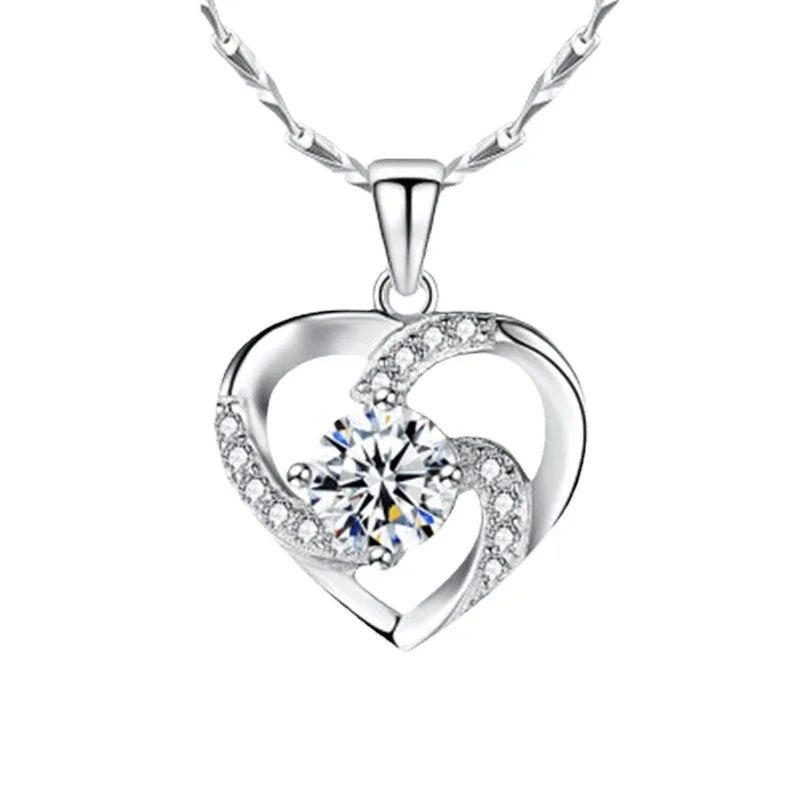 Radiant 925 Sterling Silver Swirl Heart Pave CZ Necklace