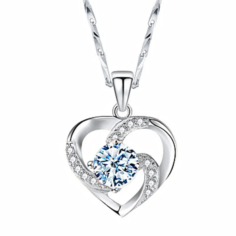 Radiant 925 Sterling Silver Swirl Heart Pave CZ Necklace