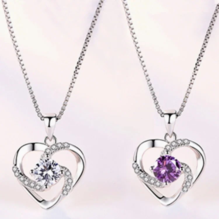 Radiant 925 Sterling Silver Swirl Heart Pave CZ Necklace