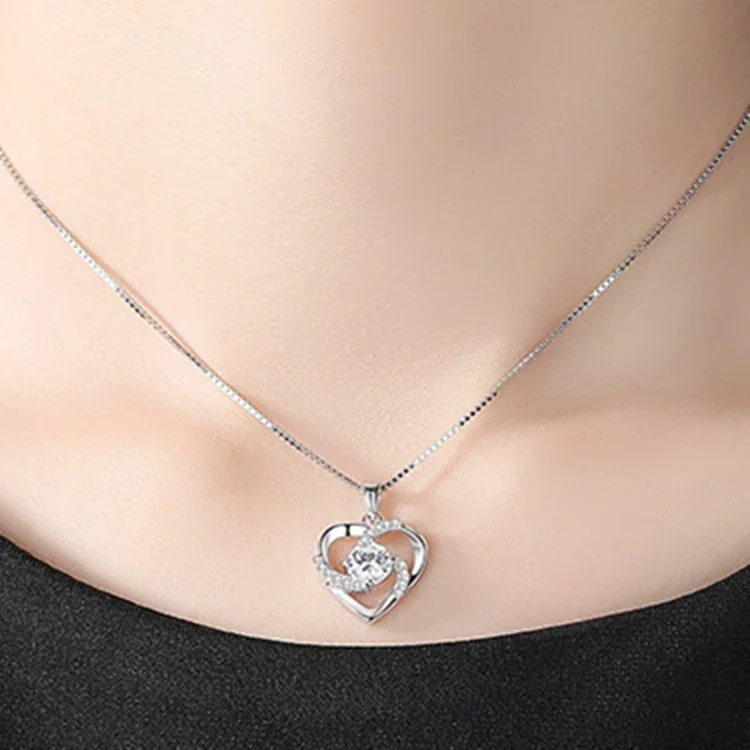 Radiant 925 Sterling Silver Swirl Heart Pave CZ Necklace