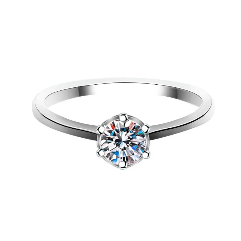 Timeless 925 Sterling Silver Six-Prong Round Moissanite Ring