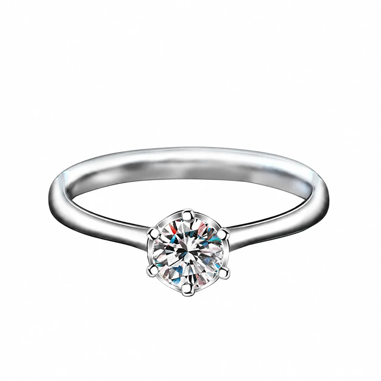 Timeless 925 Sterling Silver Six-Prong Round Moissanite Ring