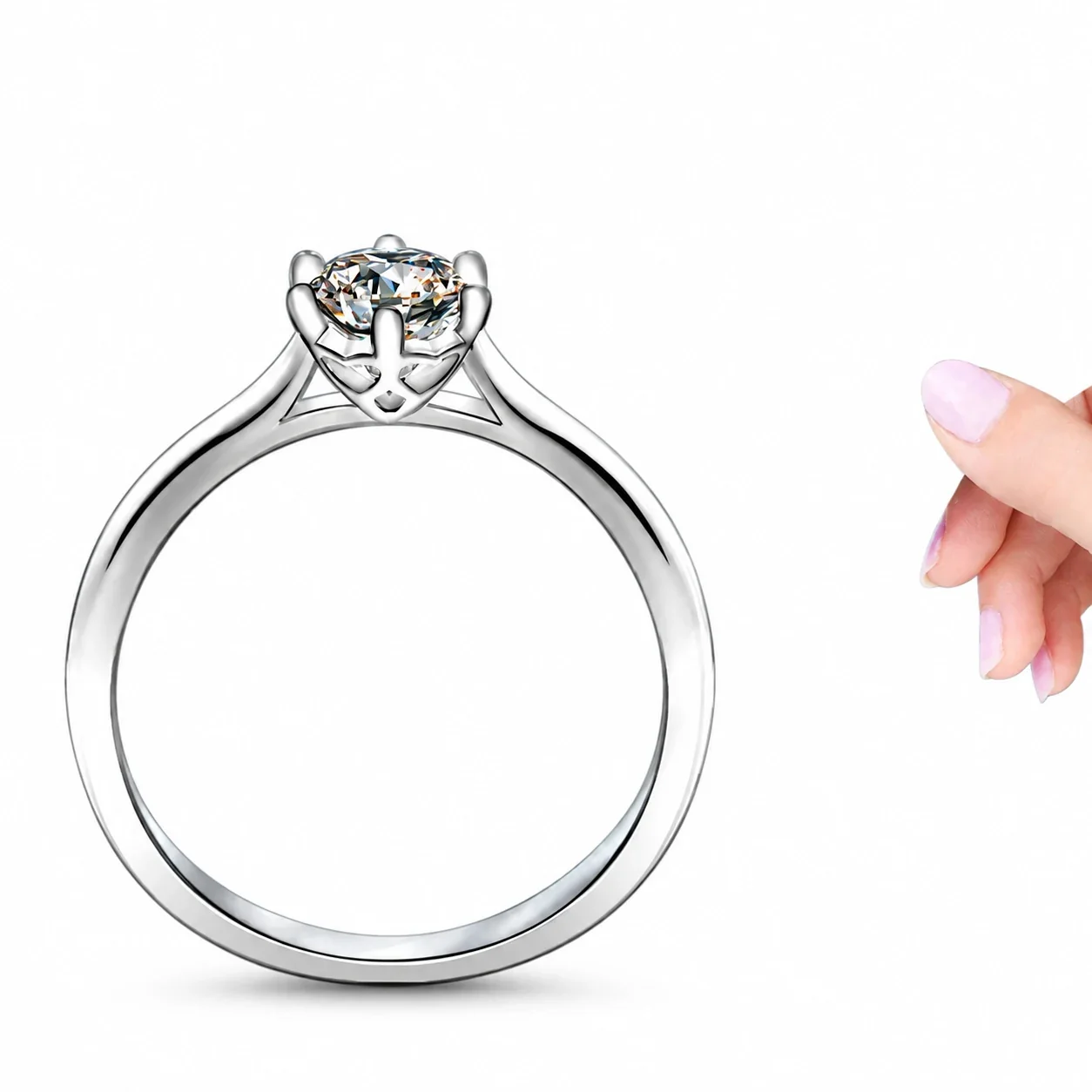Timeless 925 Sterling Silver Six-Prong Round Moissanite Ring