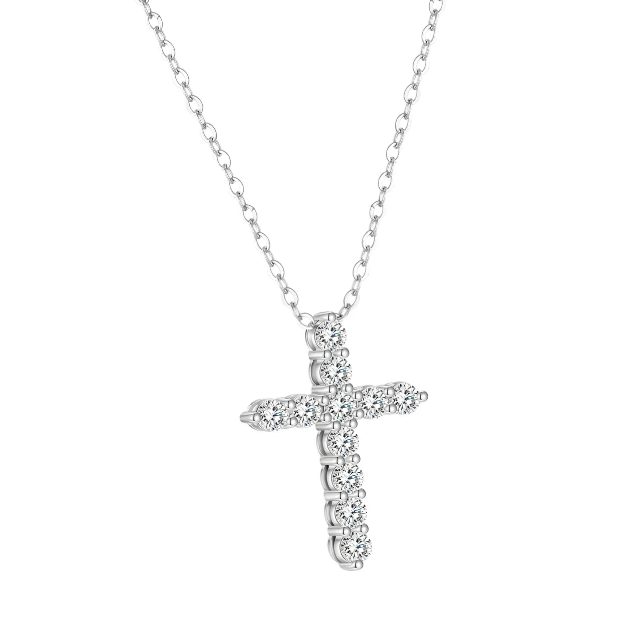 Radiant 925 Sterling Silver Round CZ Cross Necklace