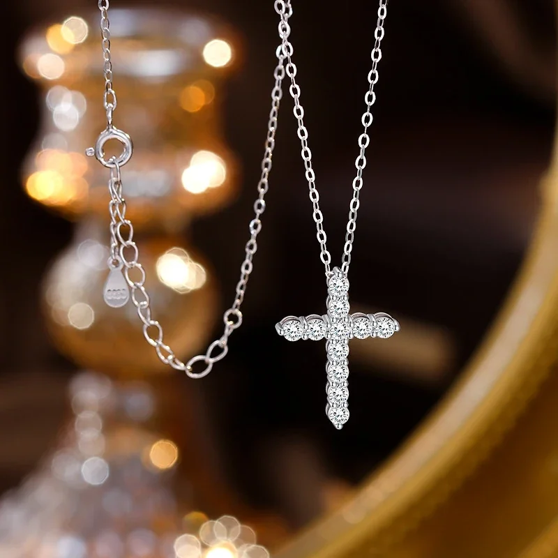 Radiant 925 Sterling Silver Round CZ Cross Necklace