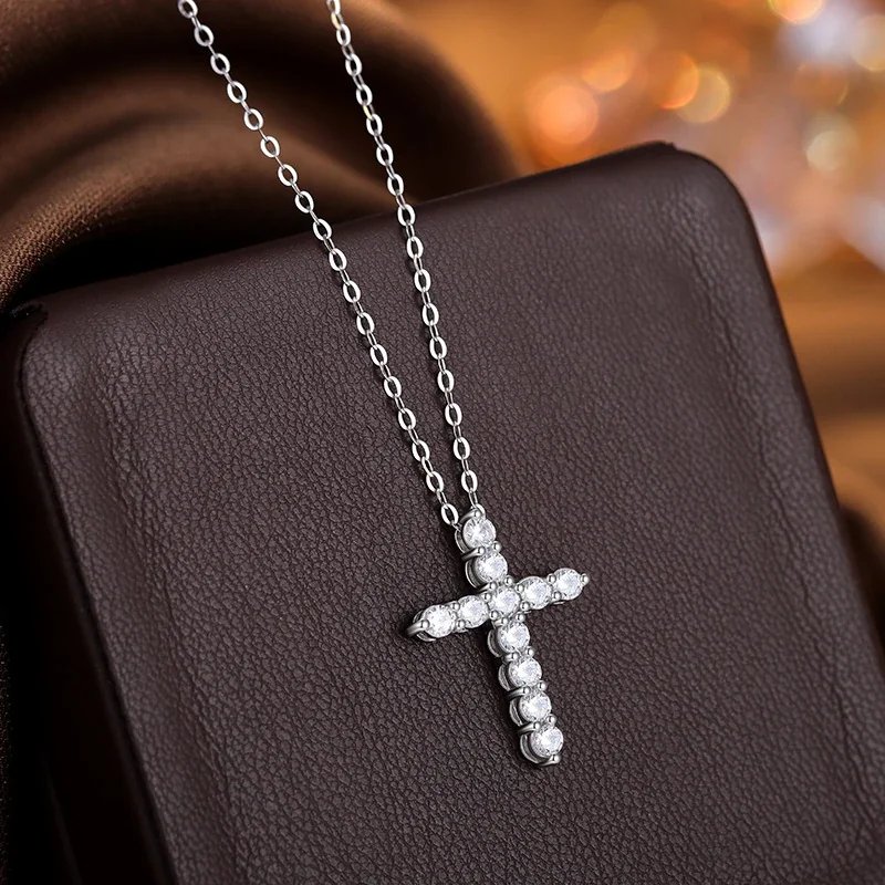 Radiant 925 Sterling Silver Round CZ Cross Necklace