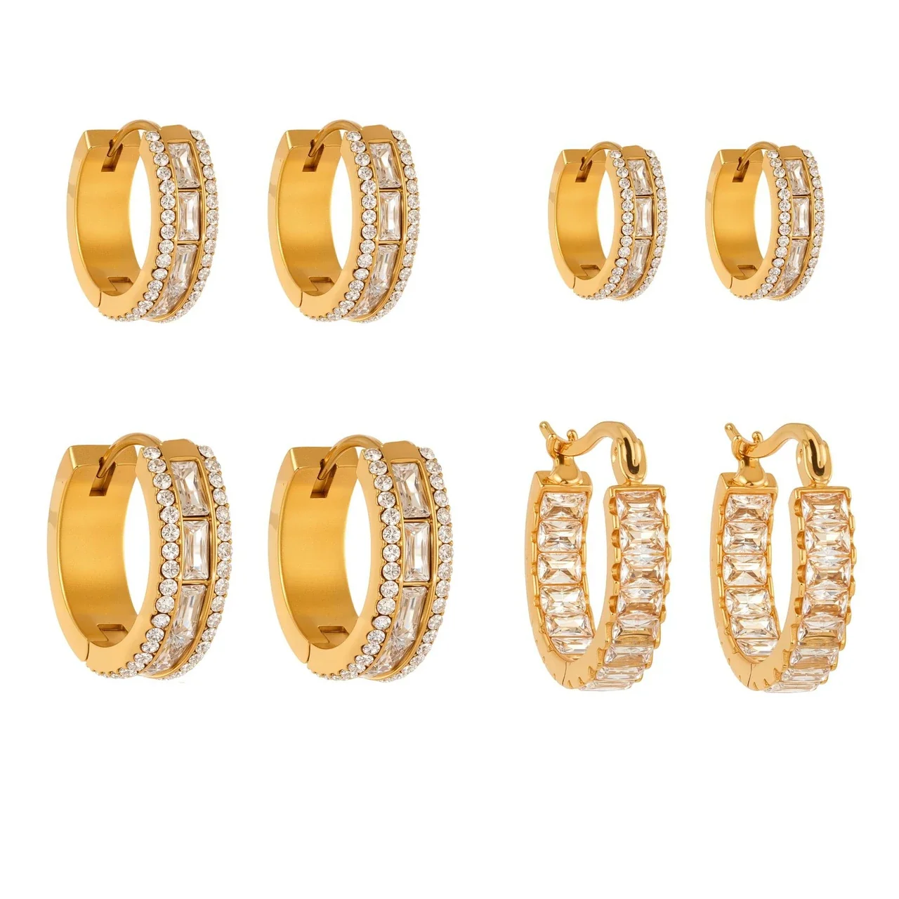 Radiant Baguette CZ Pavé 18K Gold-Plated Hoop Earrings