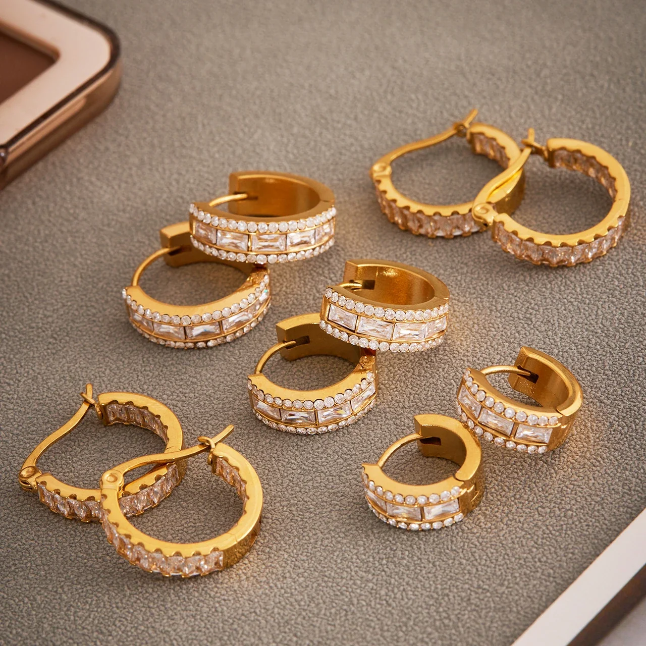Radiant Baguette CZ Pavé 18K Gold-Plated Hoop Earrings