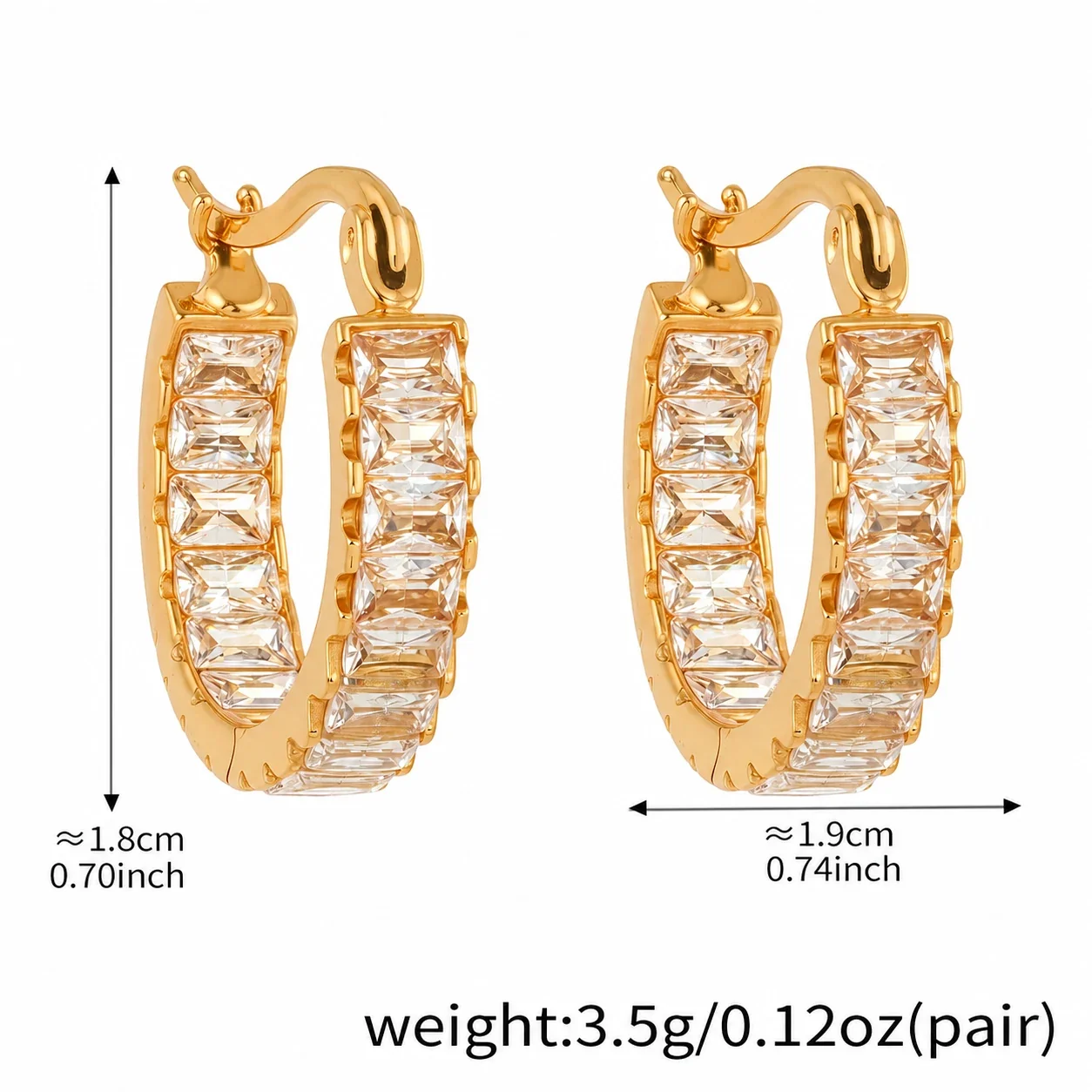 Radiant Baguette CZ Pavé 18K Gold-Plated Hoop Earrings - Gold CZ