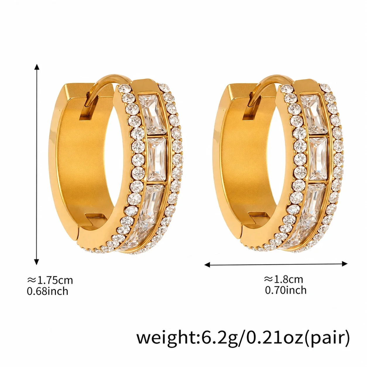 Radiant Baguette CZ Pavé 18K Gold-Plated Hoop Earrings - Gold CZ 14 mm
