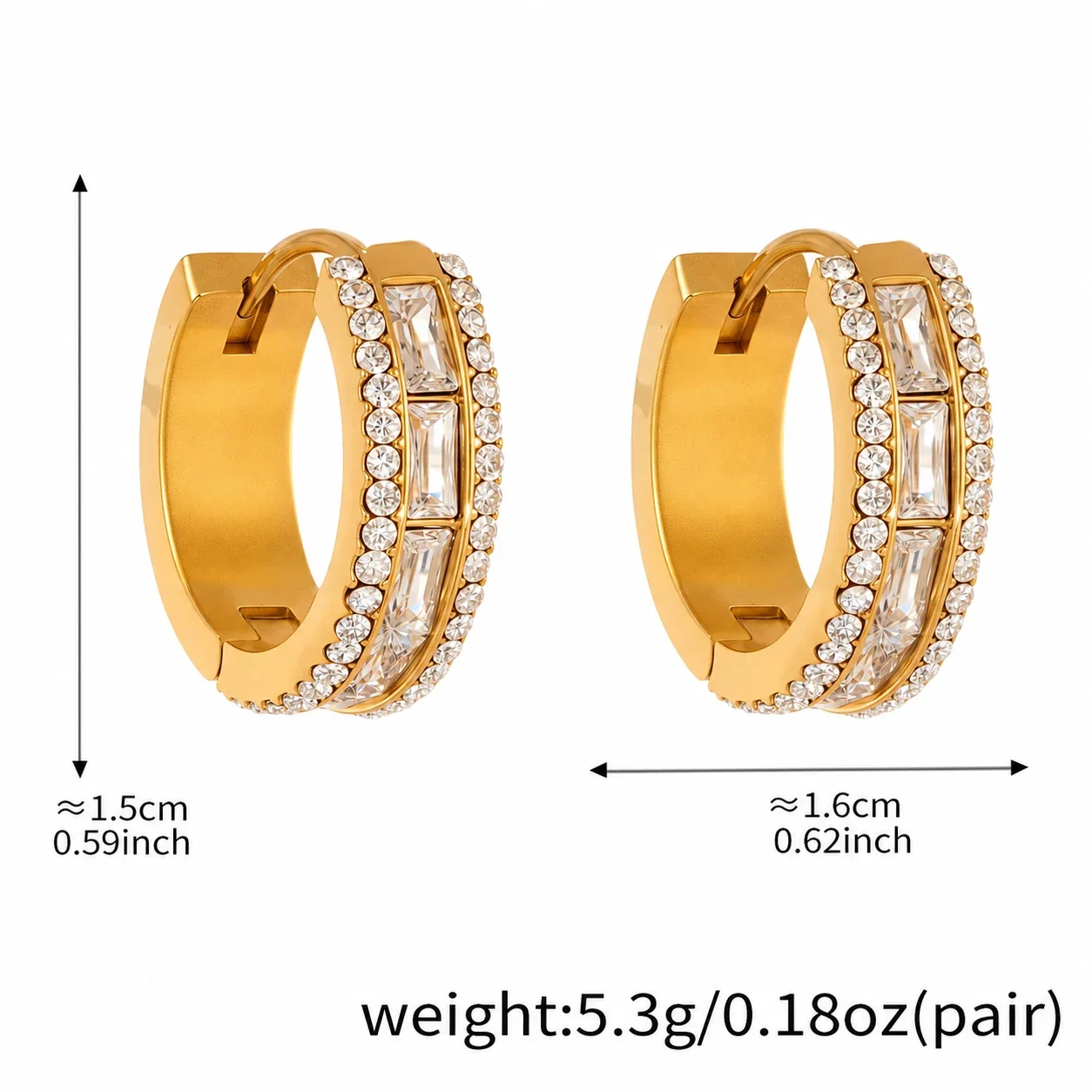 Radiant Baguette CZ Pavé 18K Gold-Plated Hoop Earrings - Gold CZ 12 mm