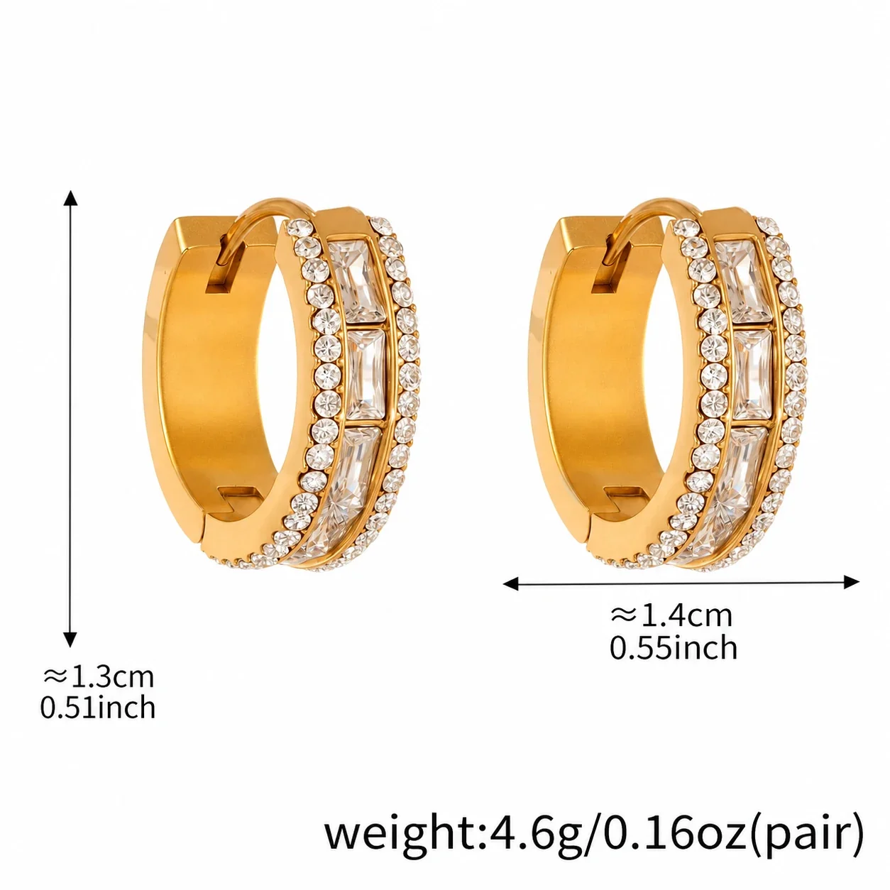 Radiant Baguette CZ Pavé 18K Gold-Plated Hoop Earrings - Gold CZ 10 mm