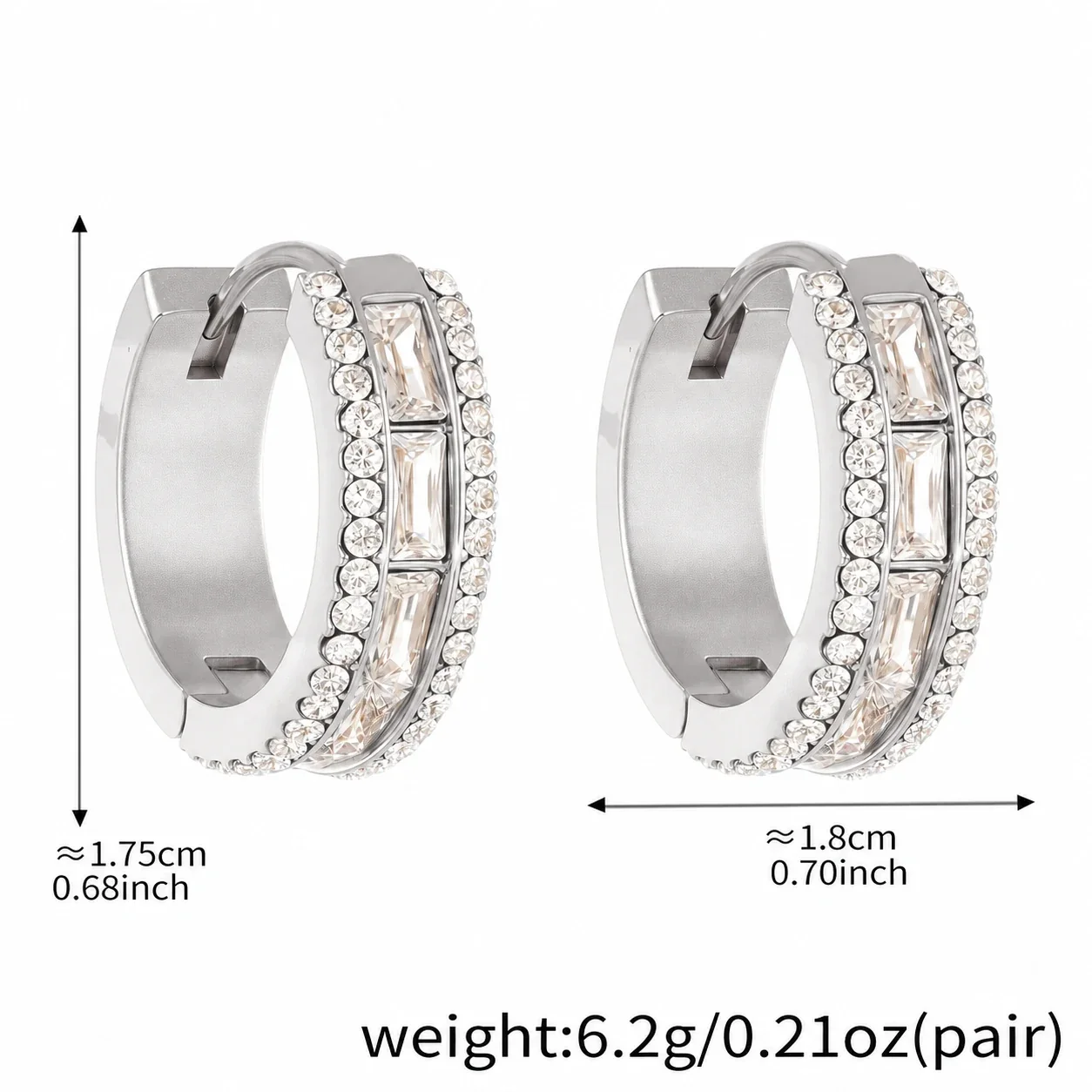 Radiant Baguette CZ Pavé 18K Gold-Plated Hoop Earrings - Silver CZ 14 mm