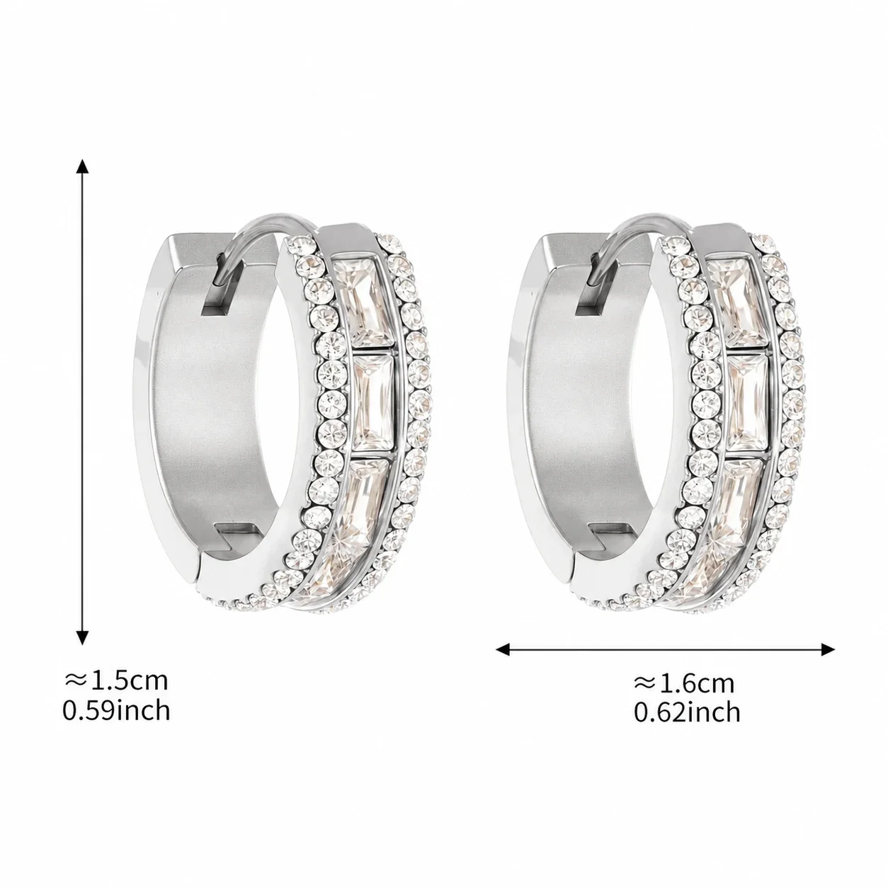 Radiant Baguette CZ Pavé 18K Gold-Plated Hoop Earrings - Silver CZ 12 mm