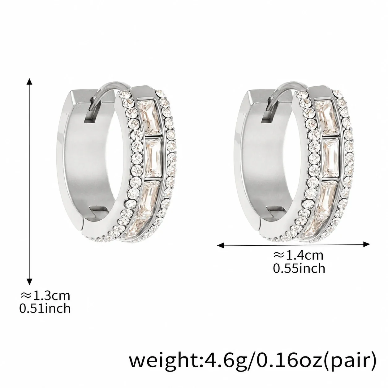Radiant Baguette CZ Pavé 18K Gold-Plated Hoop Earrings - Silver CZ 10 mm
