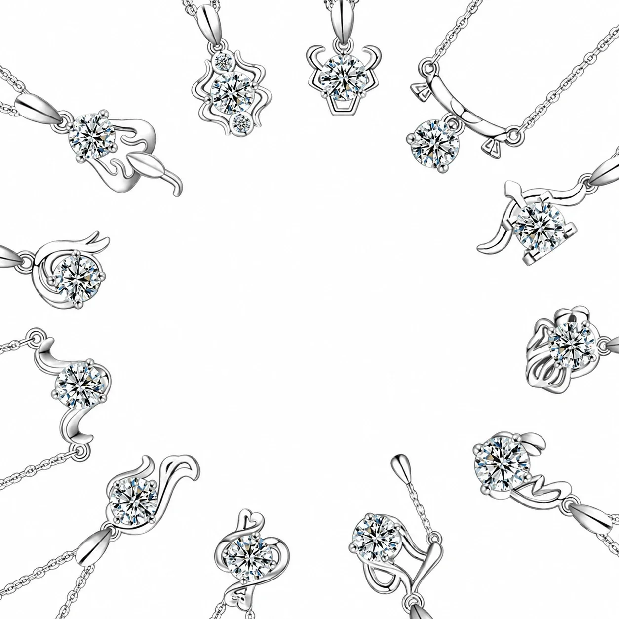 Celestial Zodiac Round Prong-Set Moissanite Necklace