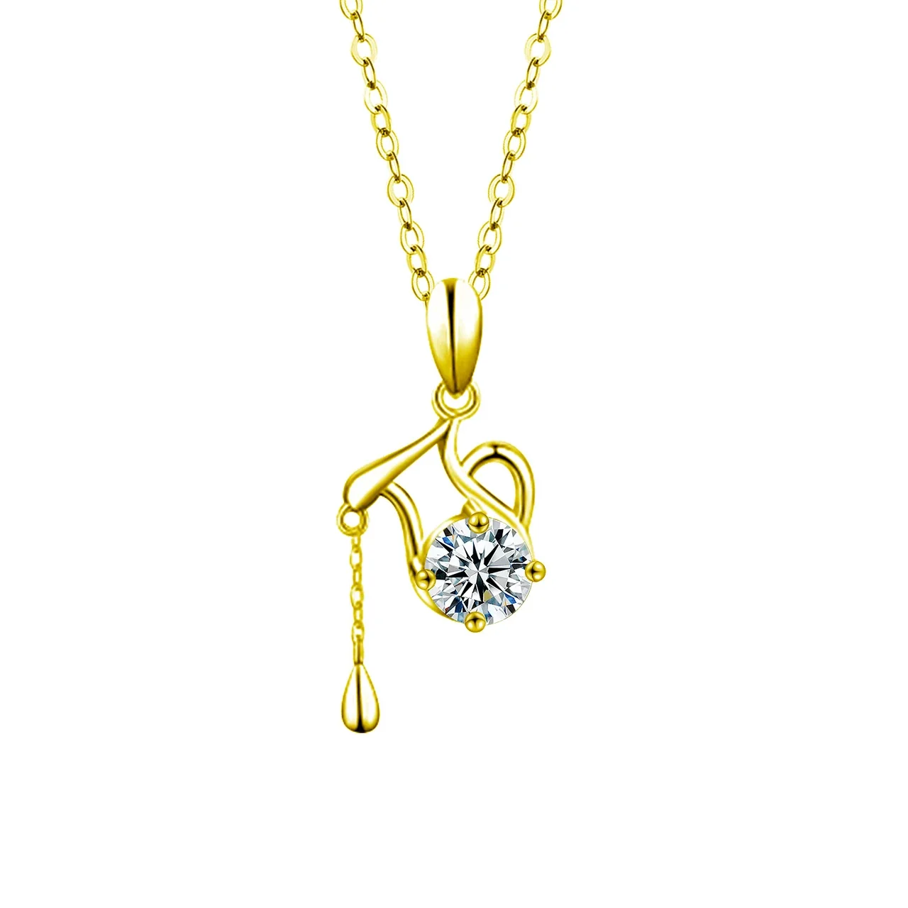 Celestial Zodiac Round Prong-Set Moissanite Necklace - Aquarius Gold