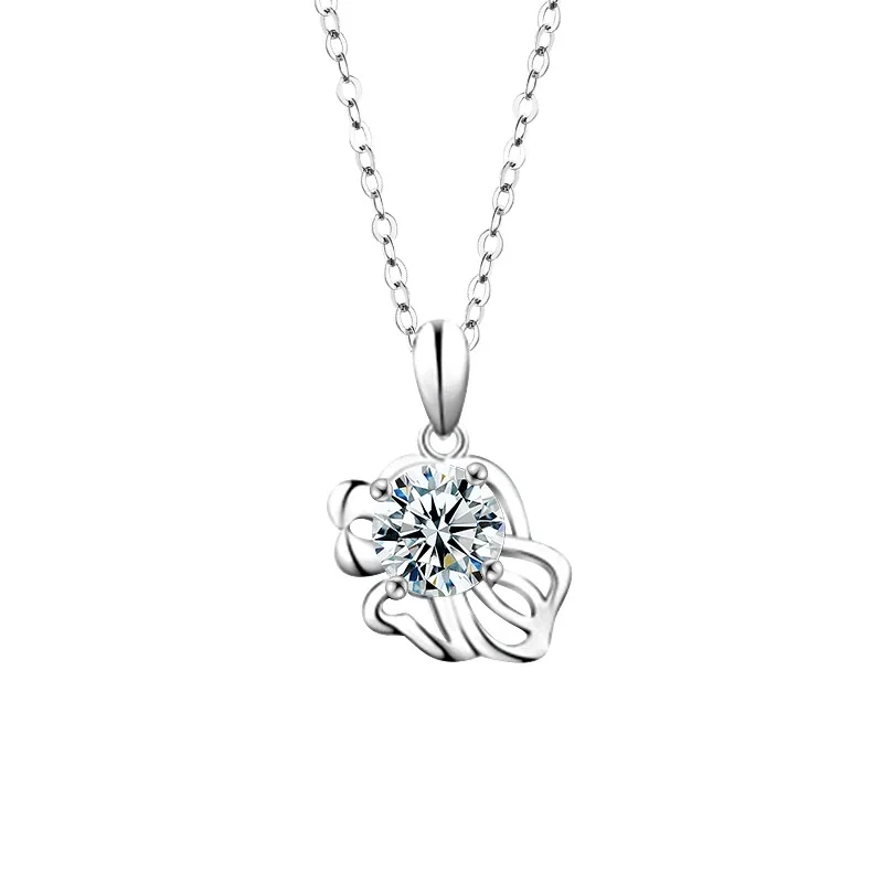 Celestial Zodiac Round Prong-Set Moissanite Necklace - Leo Silver