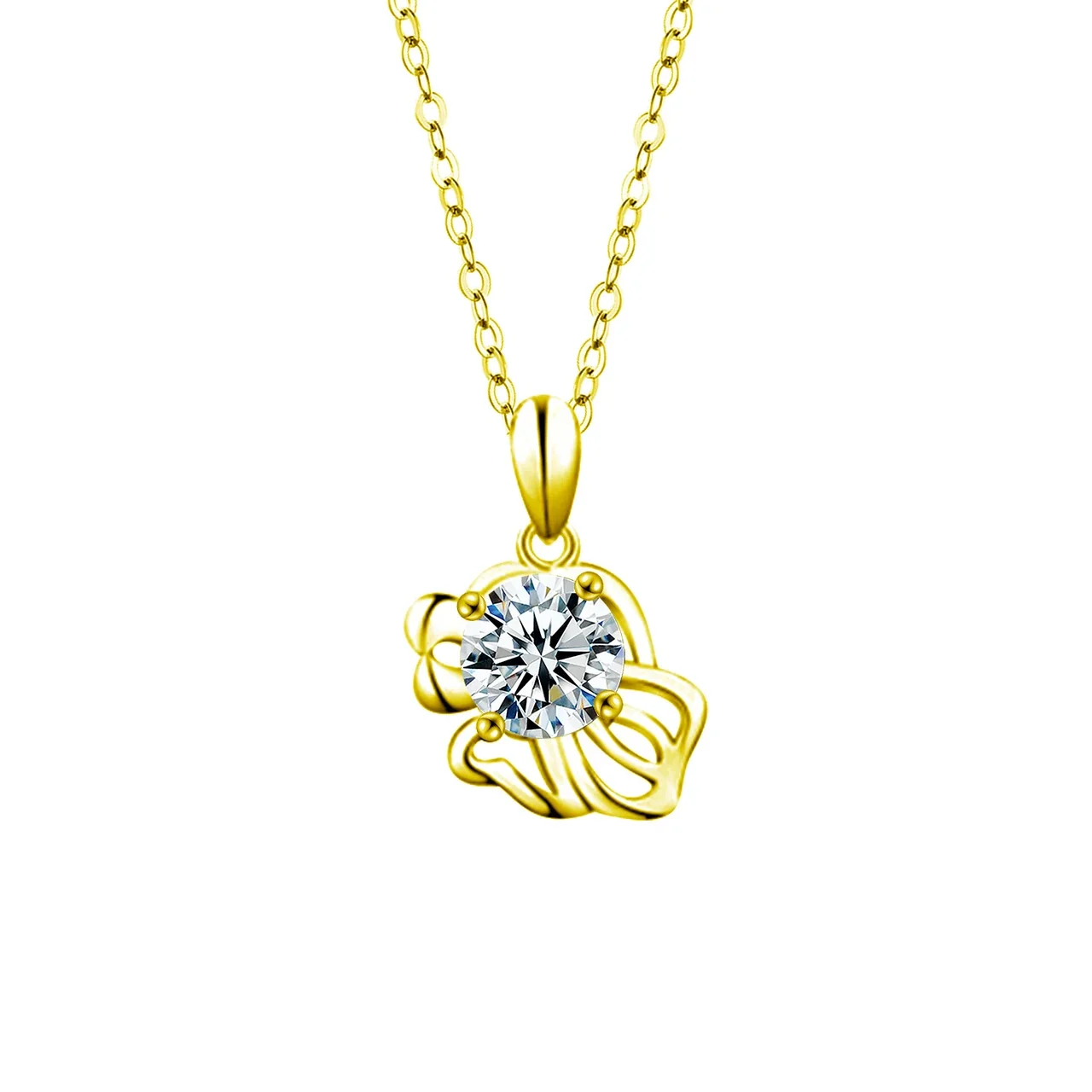 Celestial Zodiac Round Prong-Set Moissanite Necklace - Leo Gold