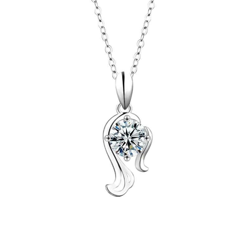 Celestial Zodiac Round Prong-Set Moissanite Necklace - Virgo Silver