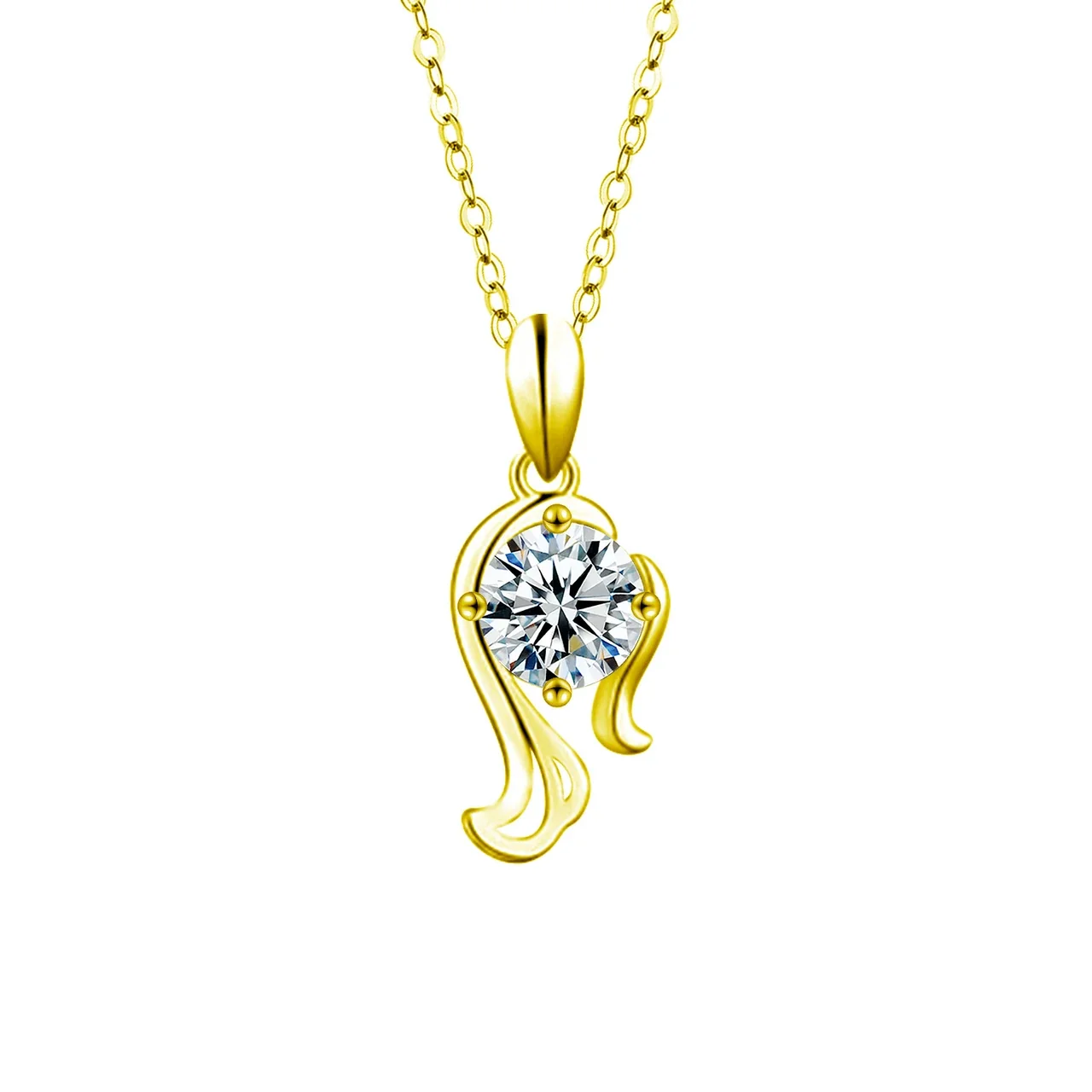 Celestial Zodiac Round Prong-Set Moissanite Necklace - Virgo Gold