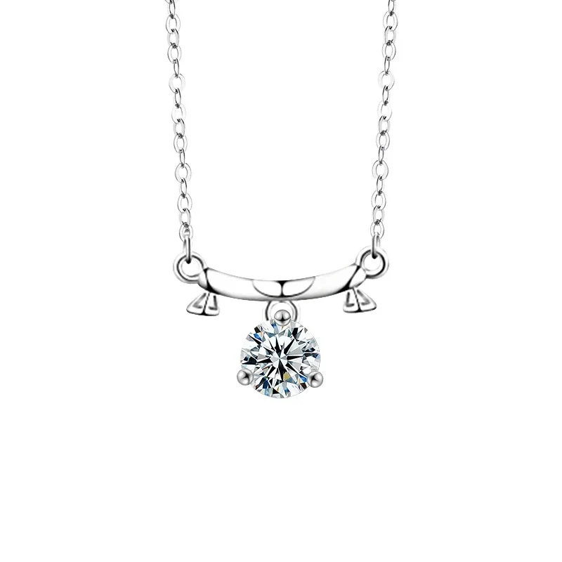 Celestial Zodiac Round Prong-Set Moissanite Necklace - Libra Silver