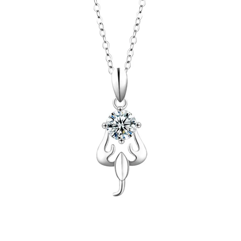 Celestial Zodiac Round Prong-Set Moissanite Necklace - Scorpio Silver