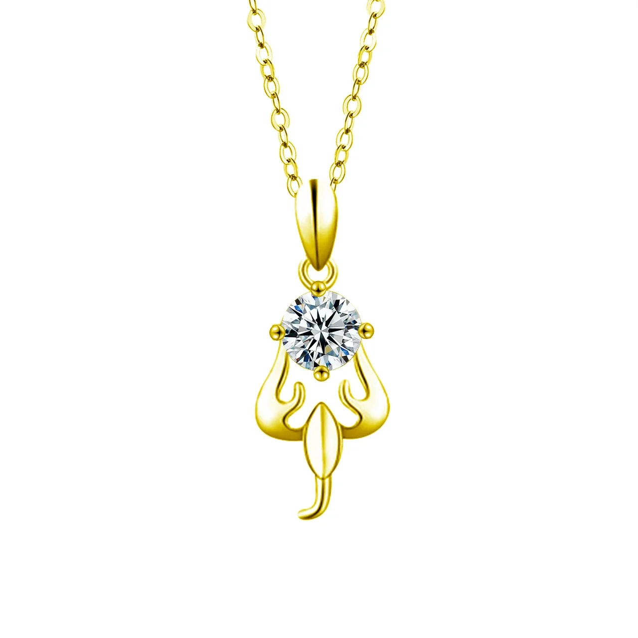 Celestial Zodiac Round Prong-Set Moissanite Necklace - Scorpio Gold