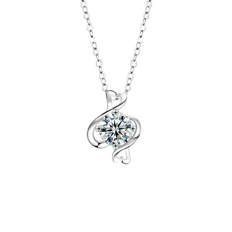 Celestial Zodiac Round Prong-Set Moissanite Necklace - Pisces Silver