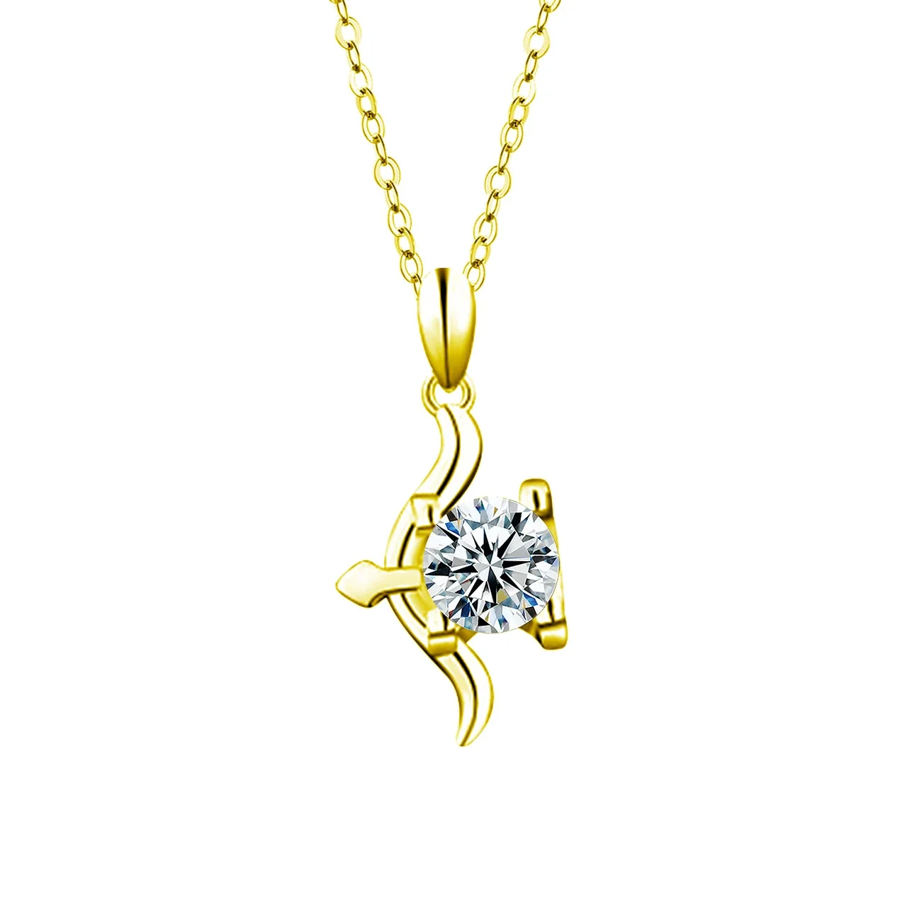 Celestial Zodiac Round Prong-Set Moissanite Necklace - Sagittarius Gold