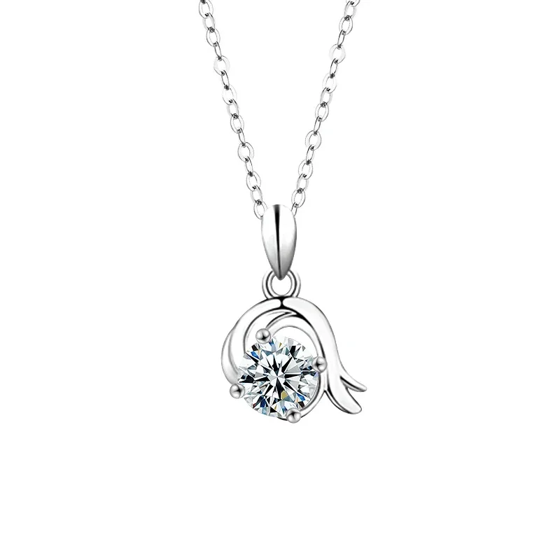 Celestial Zodiac Round Prong-Set Moissanite Necklace - Capricorn Silver