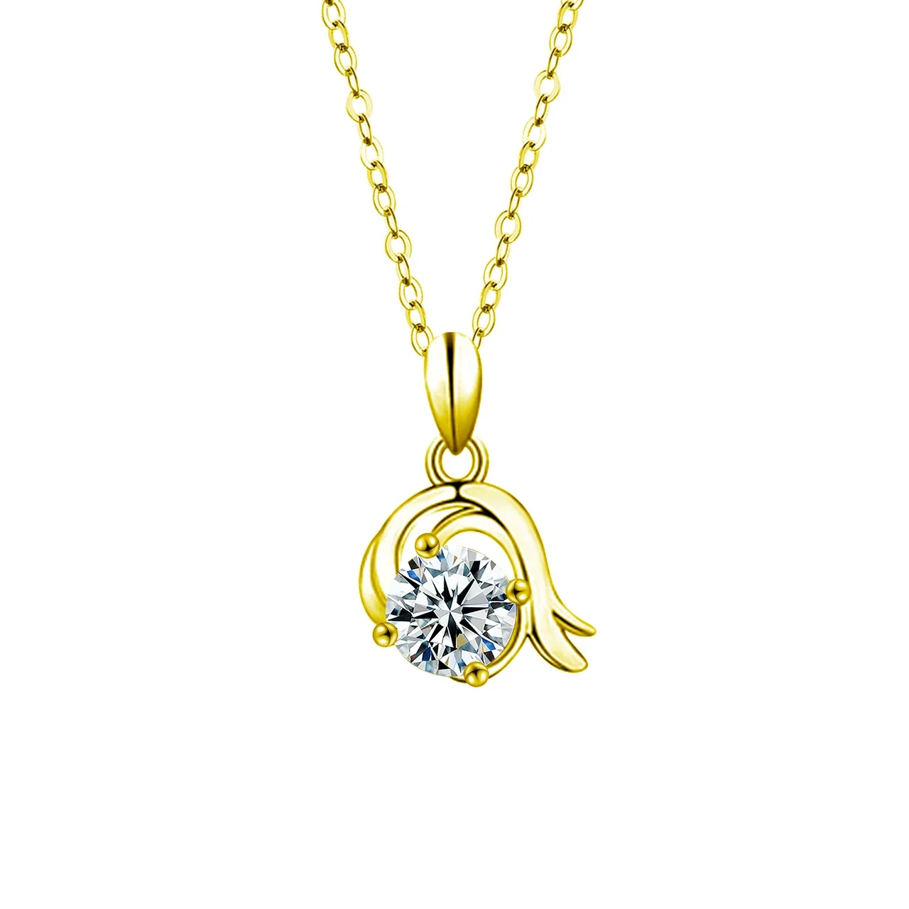 Celestial Zodiac Round Prong-Set Moissanite Necklace - Capricorn Gold