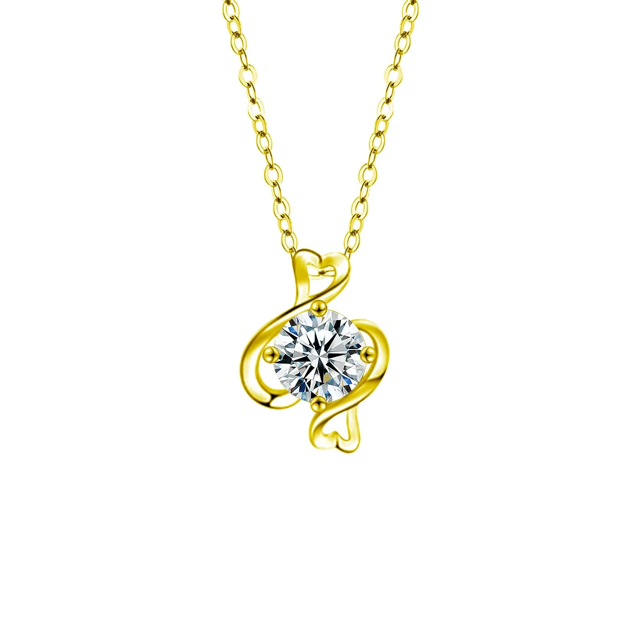 Celestial Zodiac Round Prong-Set Moissanite Necklace - Pisces Gold