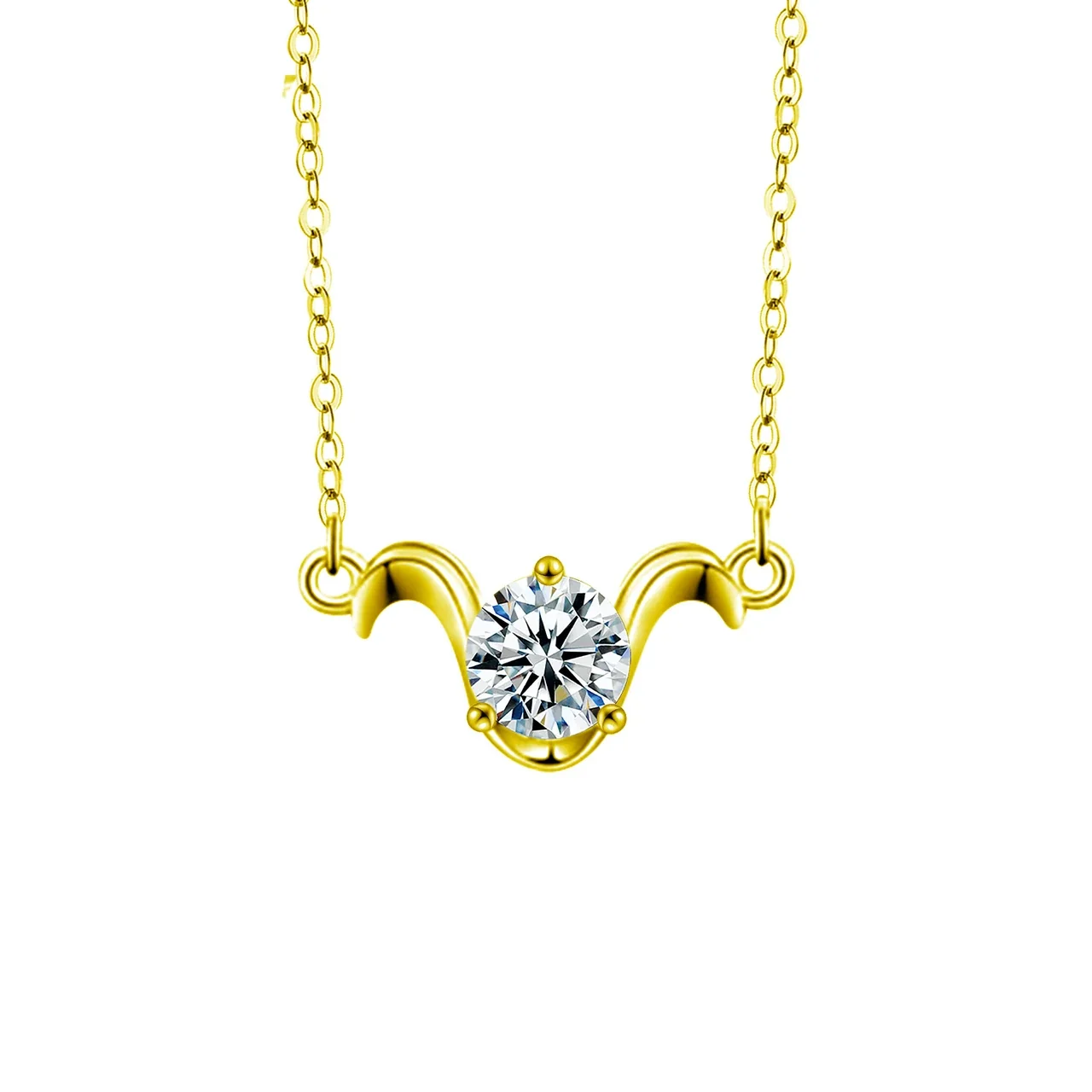 Celestial Zodiac Round Prong-Set Moissanite Necklace - Aries Gold