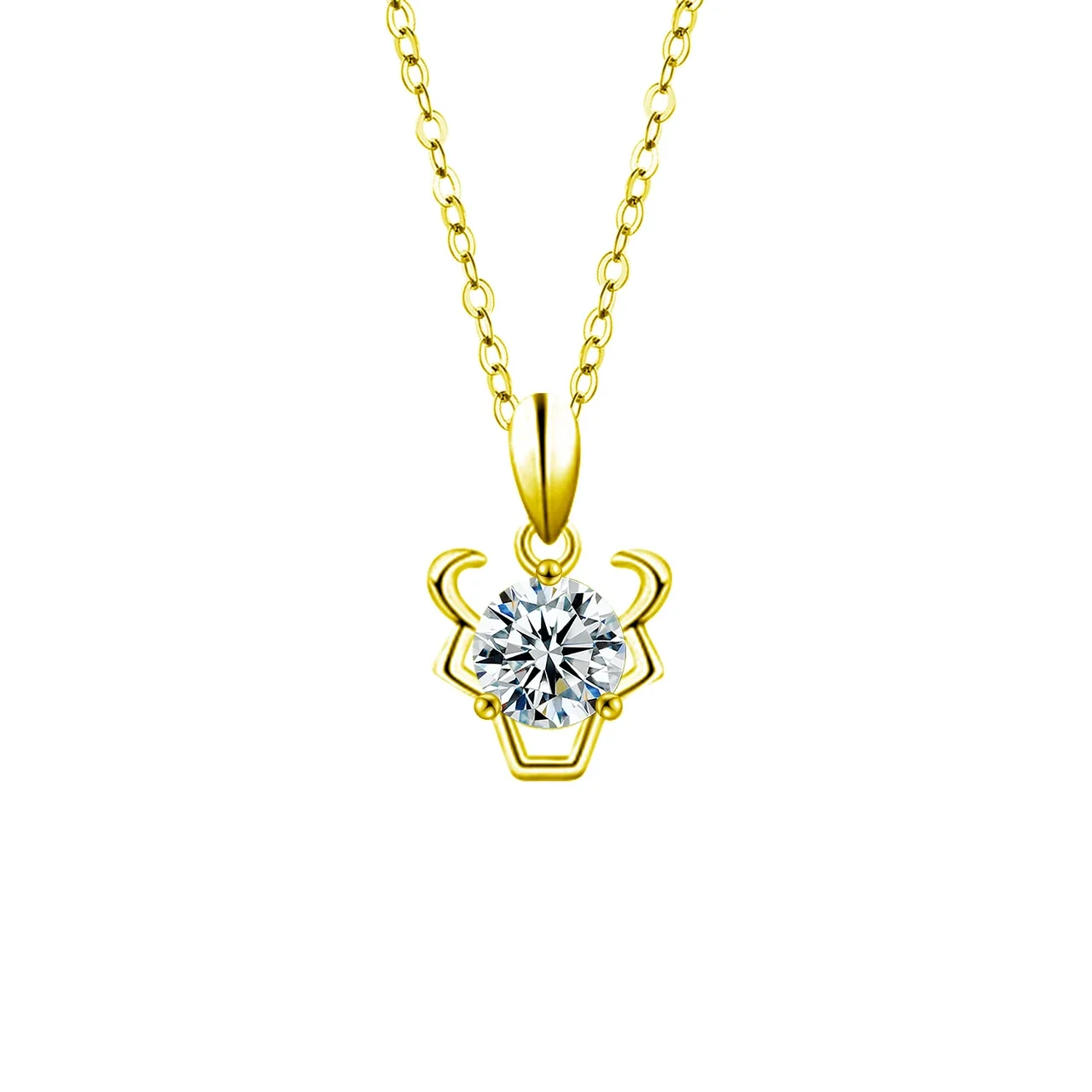 Celestial Zodiac Round Prong-Set Moissanite Necklace - Taurus Gold