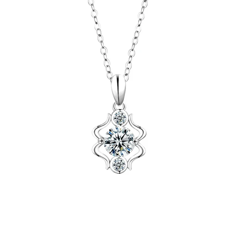Celestial Zodiac Round Prong-Set Moissanite Necklace - Gemini Silver