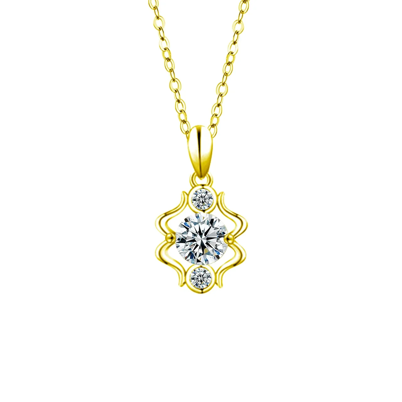 Celestial Zodiac Round Prong-Set Moissanite Necklace - Gemini Gold