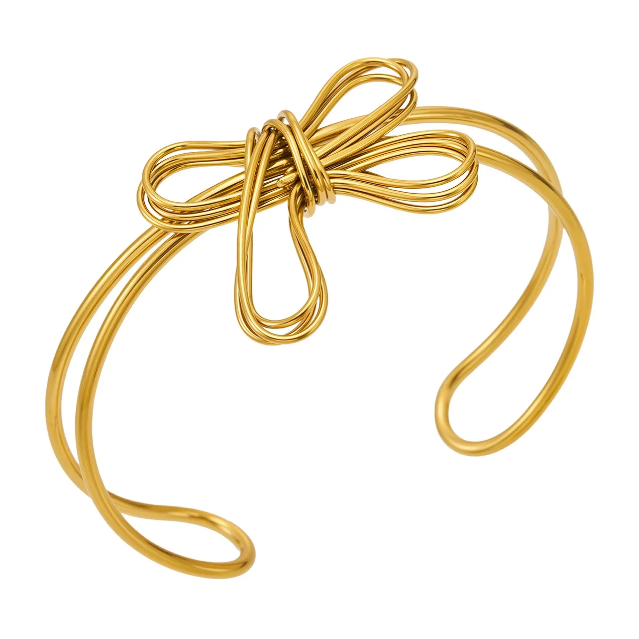 Sculptural Bow Wire Stainless Steel Open Bangle