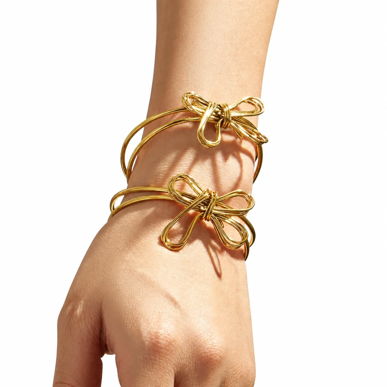 Sculptural Bow Wire Stainless Steel Open Bangle