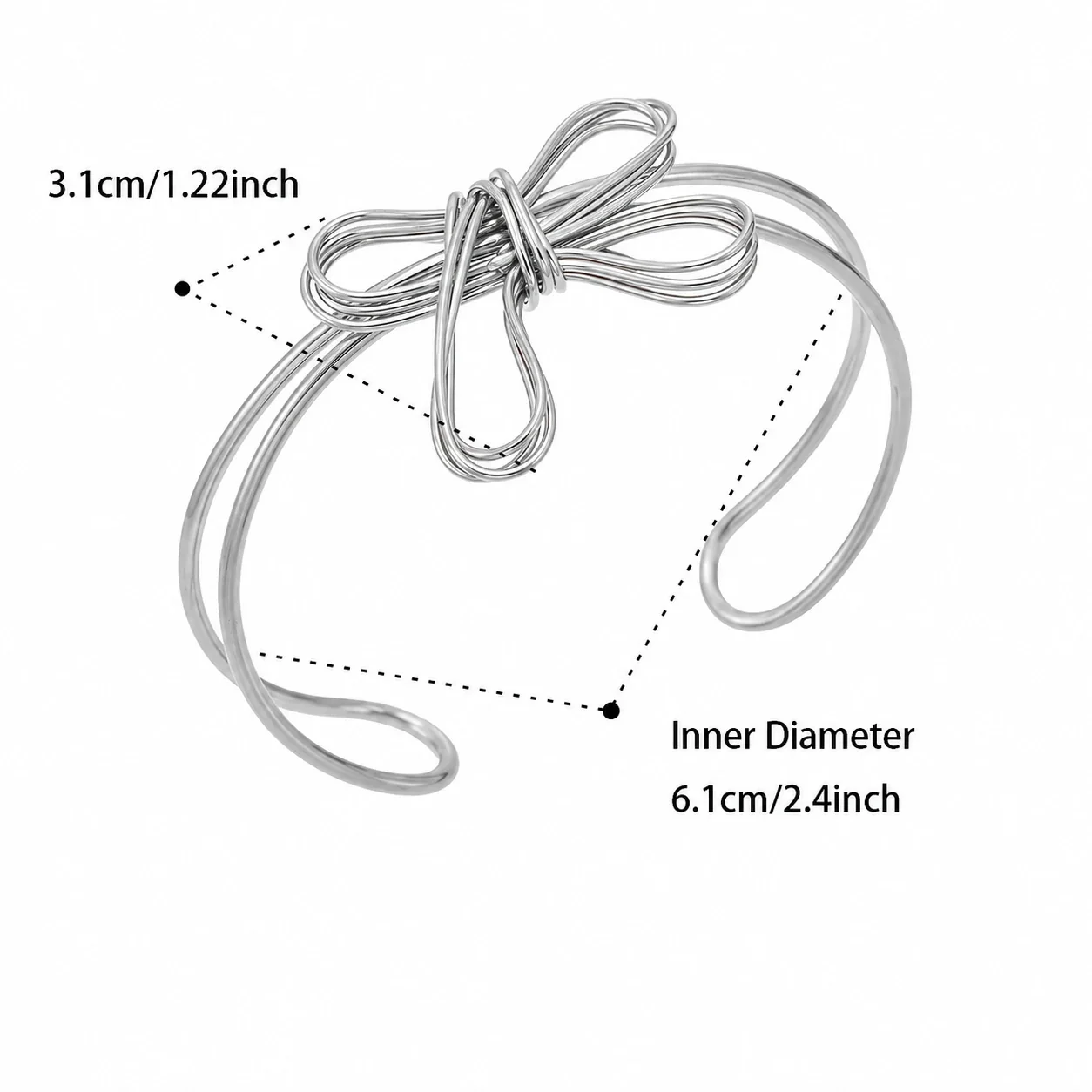 Sculptural Bow Wire Stainless Steel Open Bangle - Silver