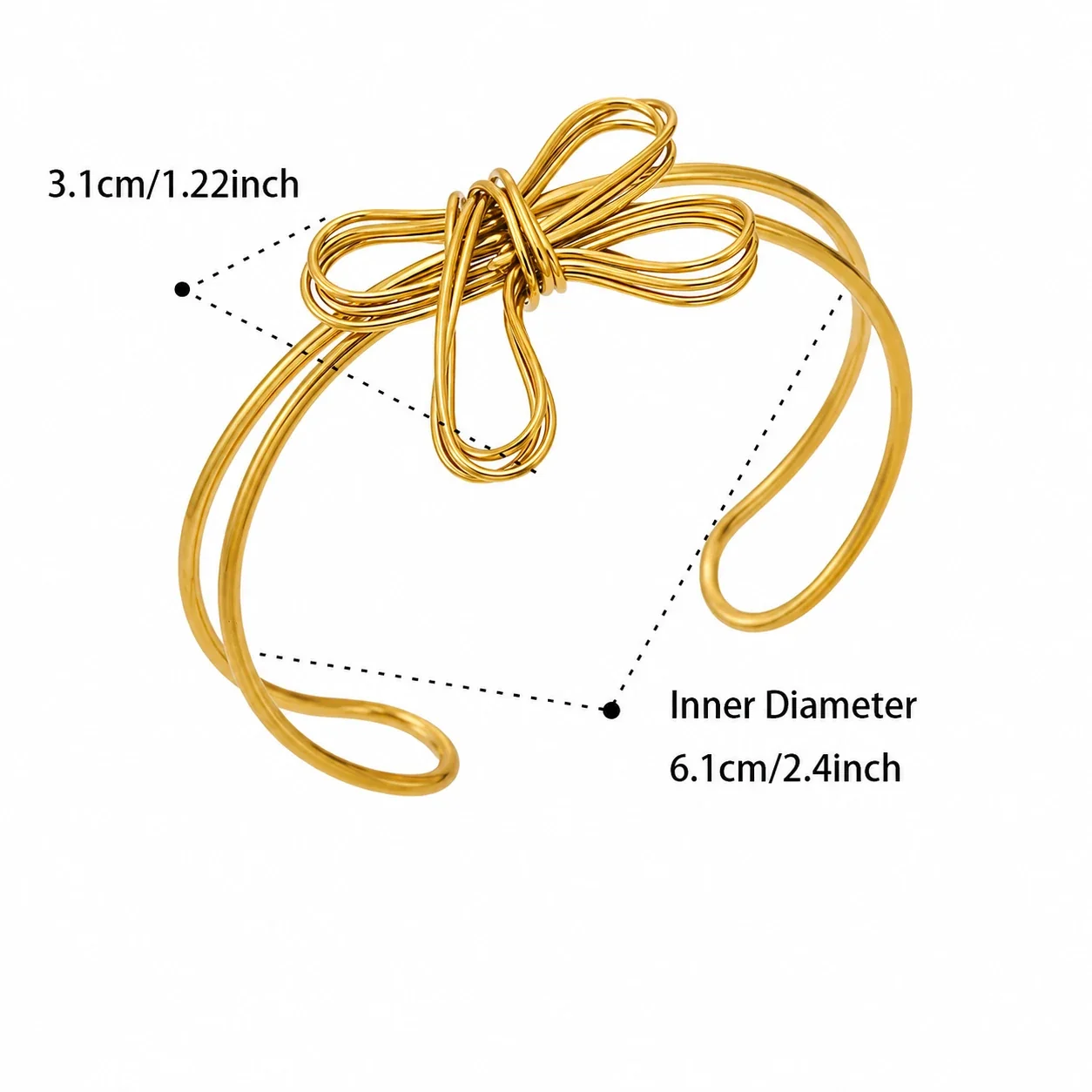 Sculptural Bow Wire Stainless Steel Open Bangle - Gold
