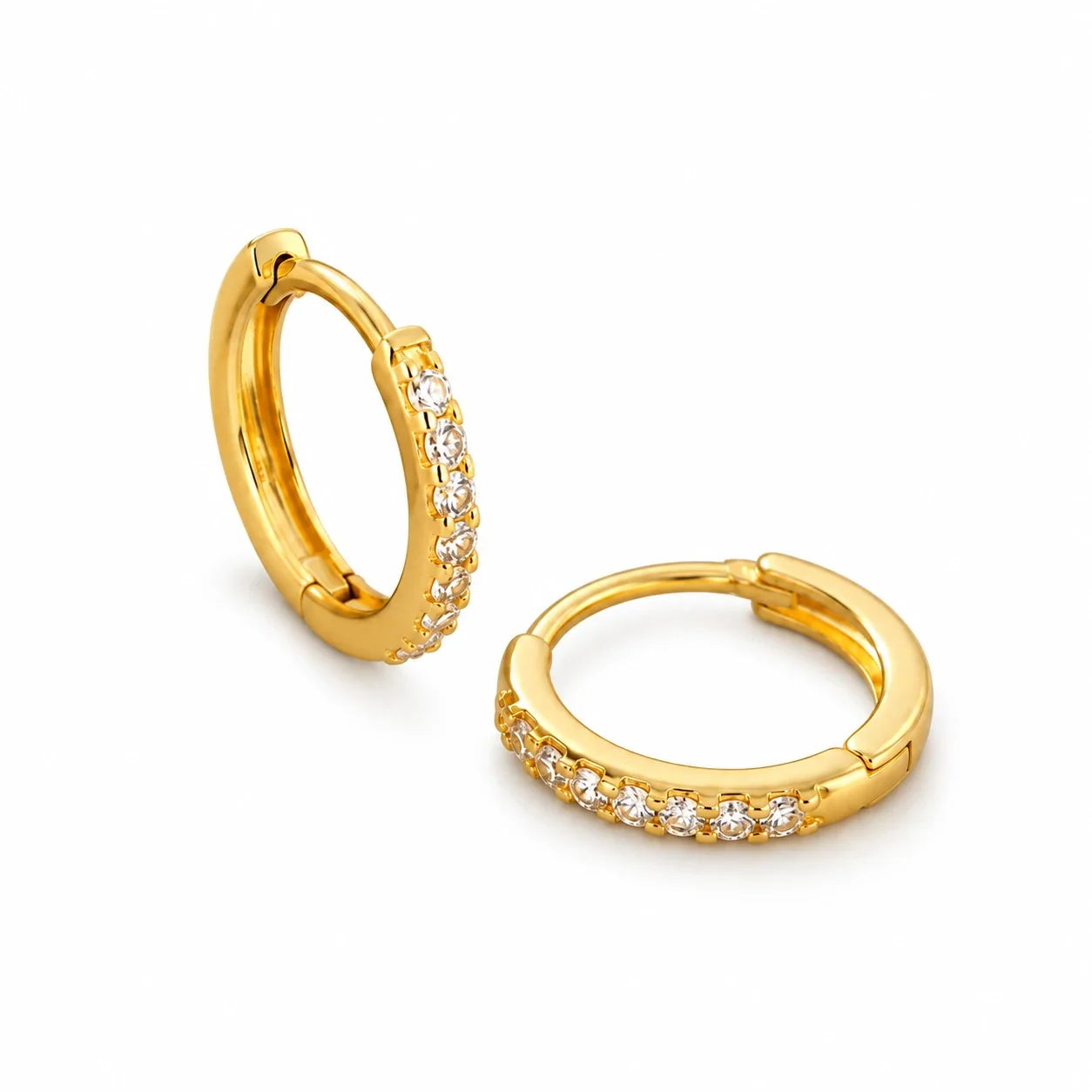 Petite 925 Sterling Silver Gold-Plated Pavé Hoop Earrings