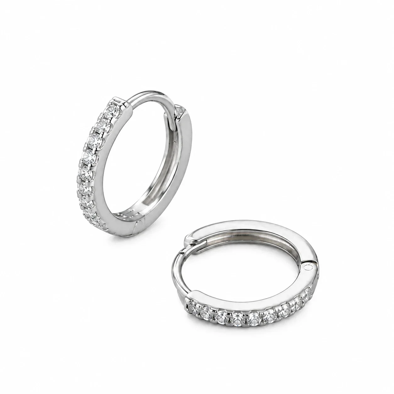 Petite 925 Sterling Silver Gold-Plated Pavé Hoop Earrings