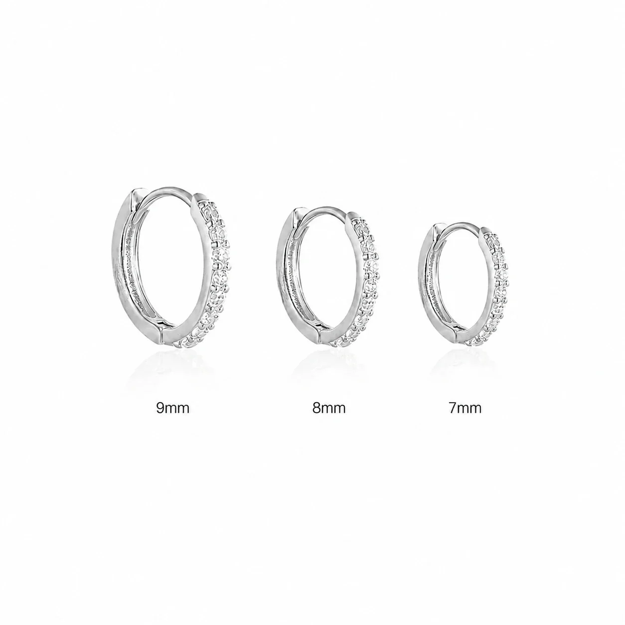 Petite 925 Sterling Silver Gold-Plated Pavé Hoop Earrings - Silver Clear Stone 7 mm