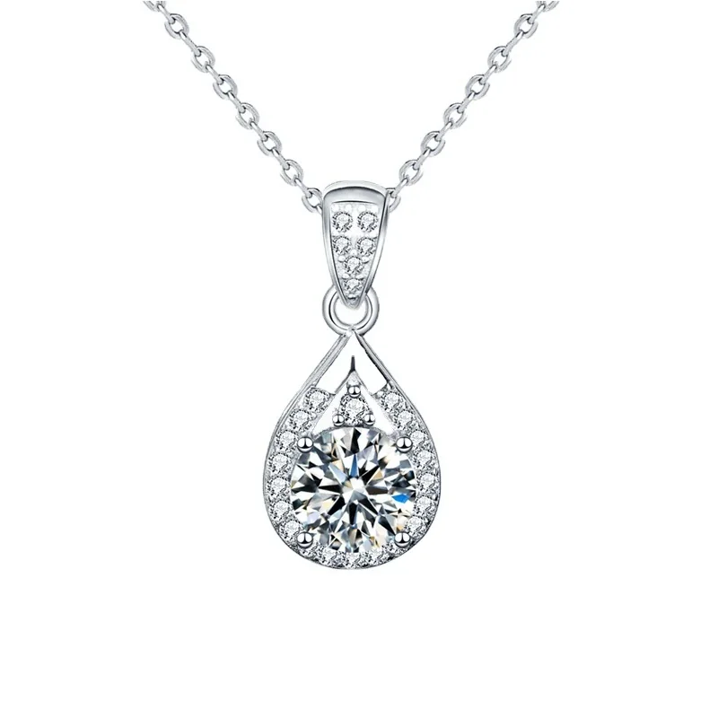 Radiant 925 Sterling Silver Teardrop Halo Moissanite Pendant Necklace